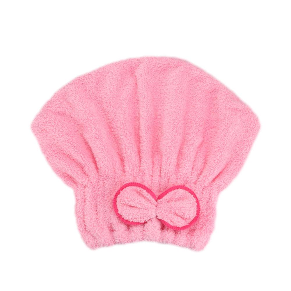 Microfibre Quick Hair Drying Bath Spa Bowknot Wrap Towel Hat Cap For Bathroom 7 Colors Solid Color Bathroom Accessories FPing: Pink