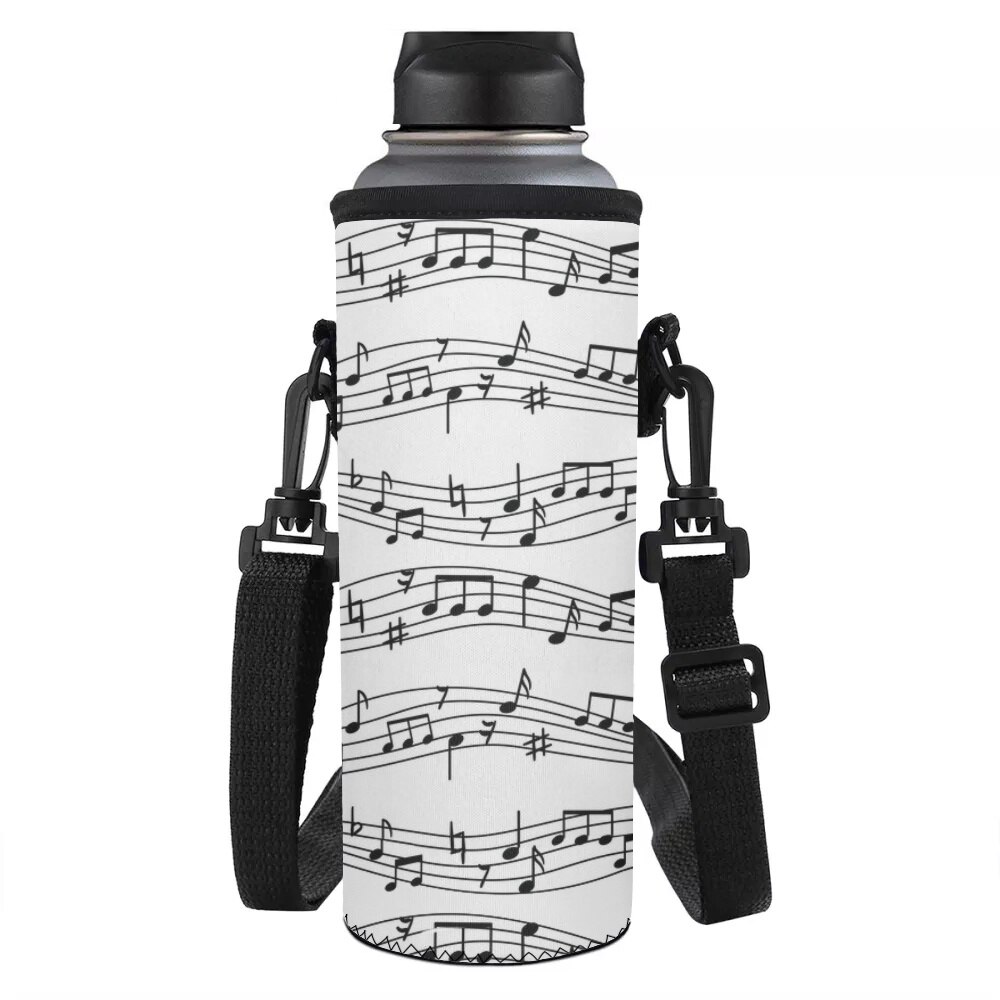 Music Notes 1000ML Water Bottle Cover Bag Pouch w/Strap Neoprene Water Bottle Carrier Insulated Bag Pouch Holder Shoulder Strap