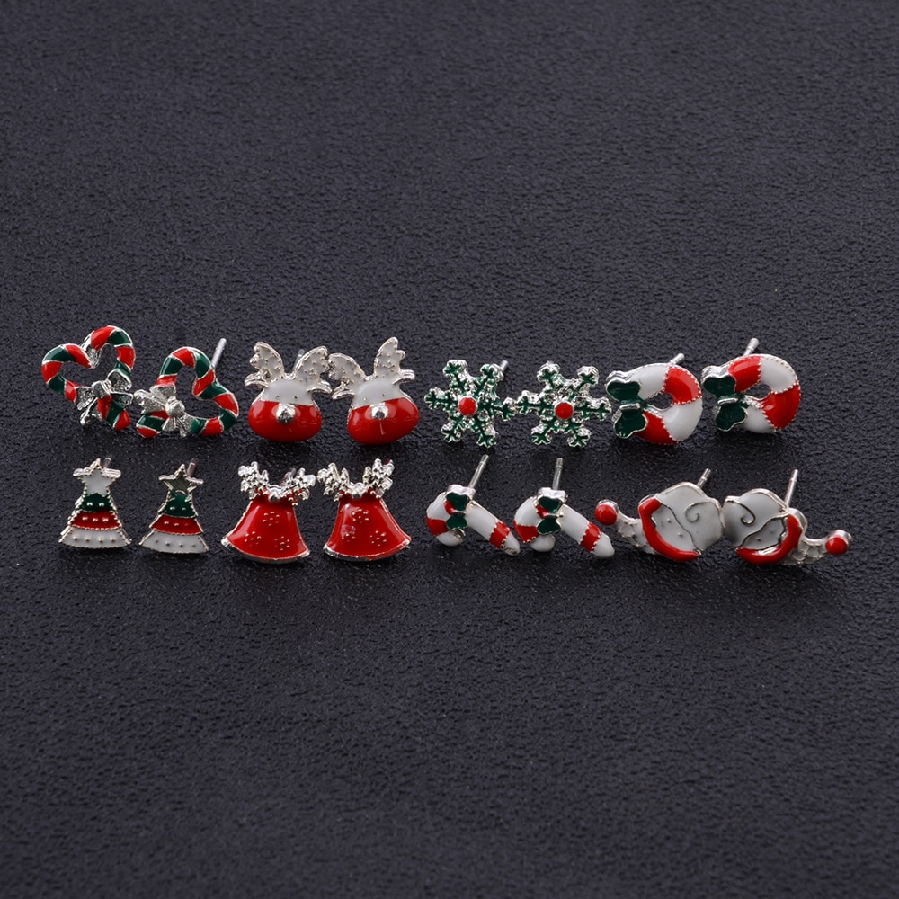 8Pairs Christmas Earrings Jewelry Accessories Set Cute Santa Claus Snowman Lovely Tree Bell Christmas For Women Girls Kids