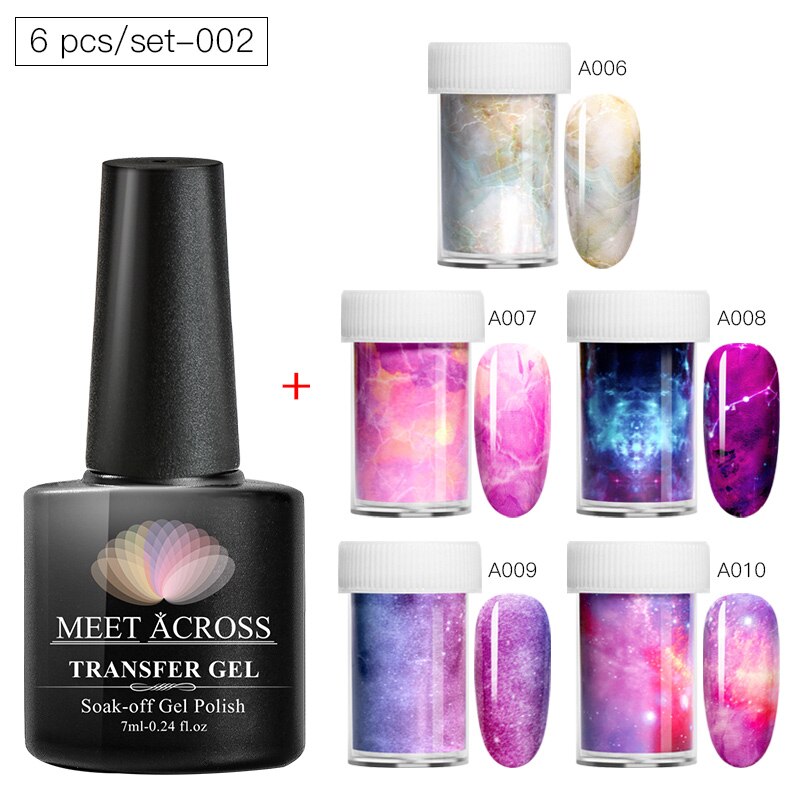 Transfer klistermärke gel set nagelhäftande lim överföringsfolie klistermärke nagelfolie stjärnhimmel marmor nail art överföring klistermärken dekaler: Dzh 07337