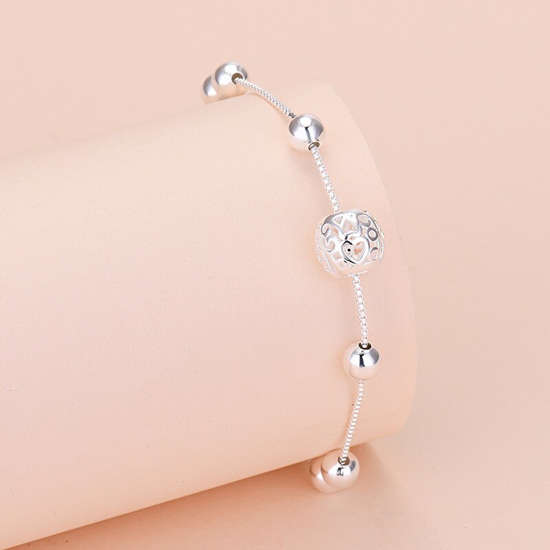 Neue Glück Perle Ball Charme Armbinde frauen Trend Liebe Hohl Dick Überzogene 925 Silber Hand Kette Verknüpfung Für