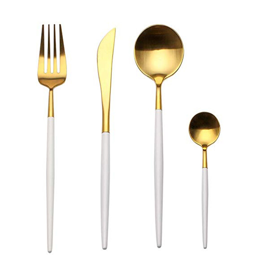 4 Pcs Plated Portugal Lepel Vork Theelepel Sets 304 Roestvrij Staal Western-Stijl Voedsel Servies Bestek: 4