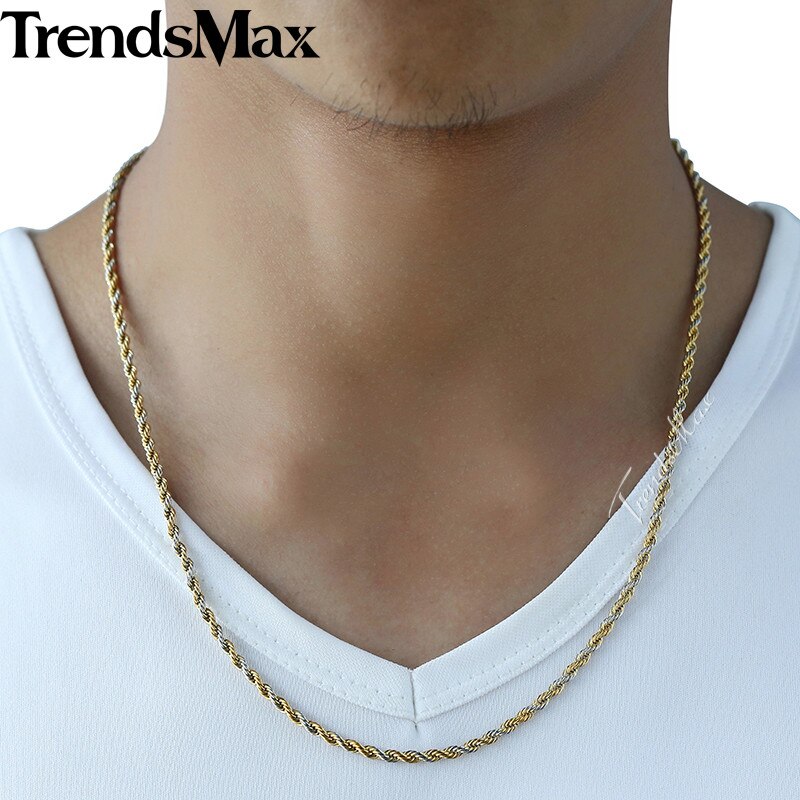 Mannen Vrouwen Gouden Ketting Ketting Touw Link Chain Zilver Goud Kleur Mode Hip Hop Sieraden Voor Mannen 2/3 Mm 55 Cm KGNM122