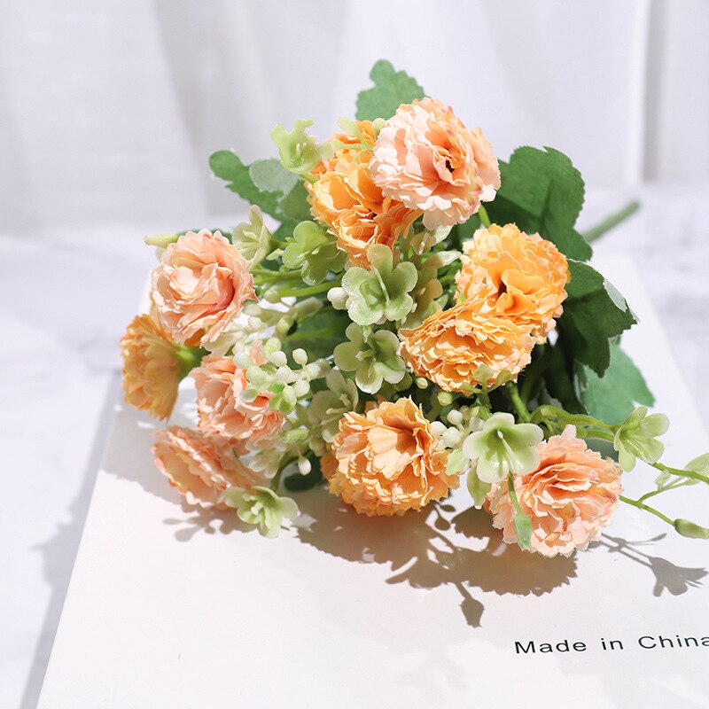 Lille flok kunstige blomster nelliker stue silkeblomst til boligindretning bryllup tilbehør dekoration: Orange