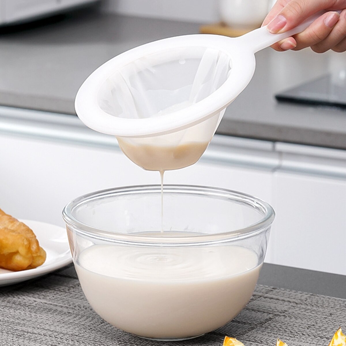 Finmasket si ske køkken mad si genanvendeligt fint dørslag mesh sigte si til juice soja mælk kaffe vin filter