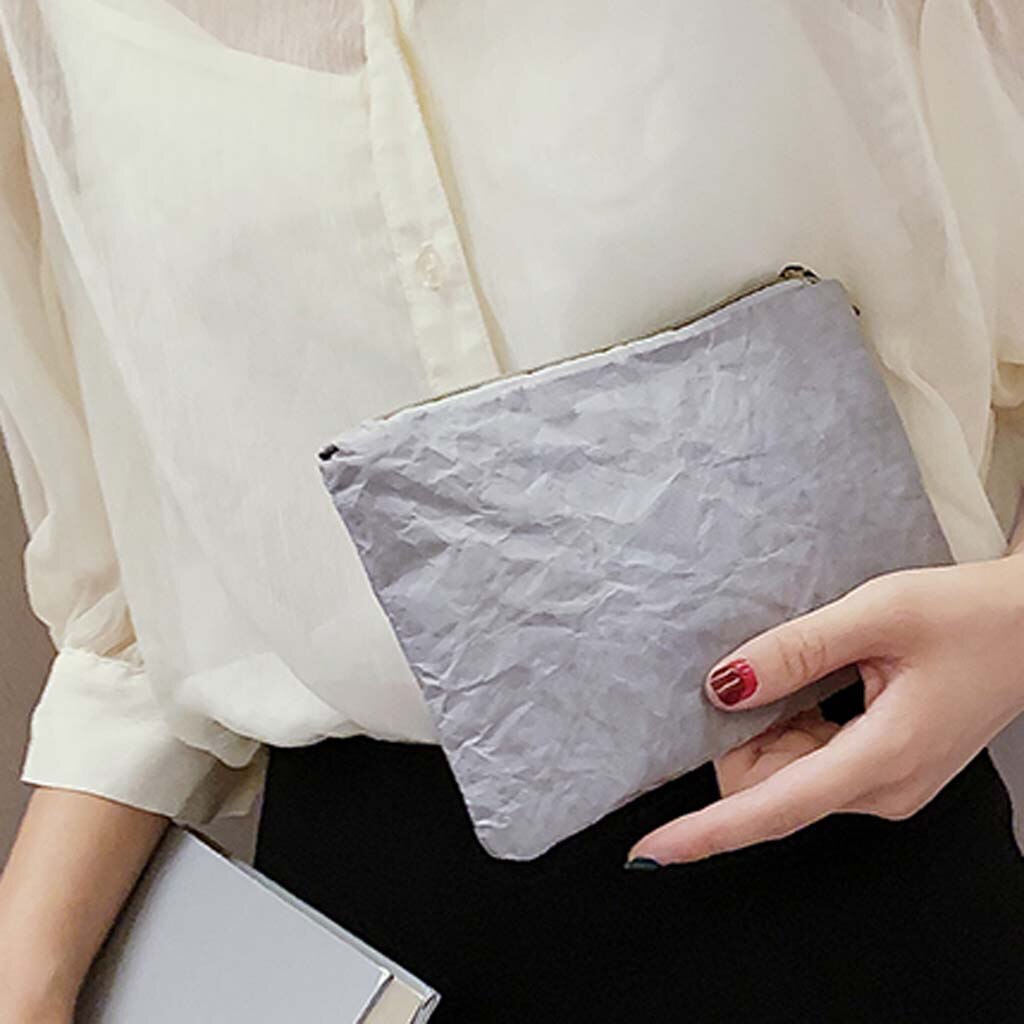 Women Kraft Paper Cosmetics Clutch Bag Light Washable Tear-resistant Environmentally Portable Phone Bag #W3