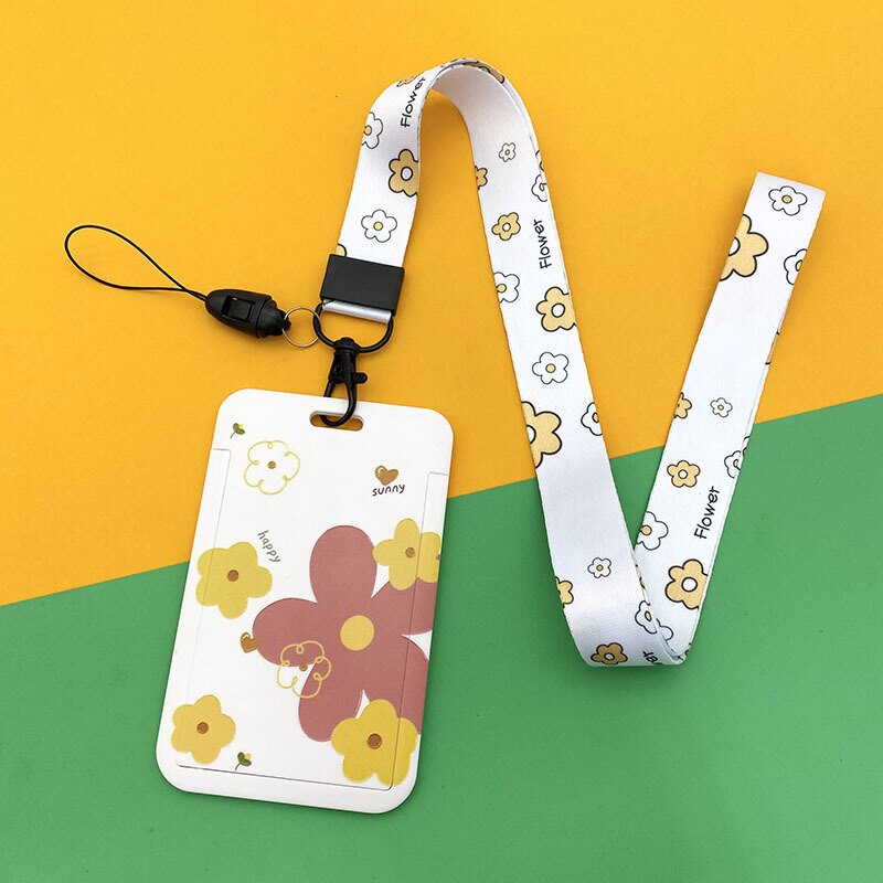 Fashion Flower Women Card Protector Cover Case Card Holder tracolla con cordino Badge Holder Work ID Card Bus ID Card Holder: D