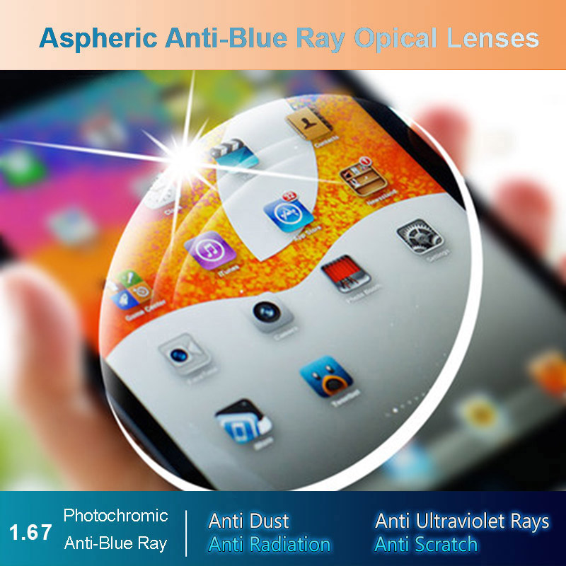 1.67 Anti-Blue Ray Fotochrome Mannen En Vrouwen Optische Lenzen Recept Oogcorrectie Lenzen Voor Digitale Apparaten Photogray