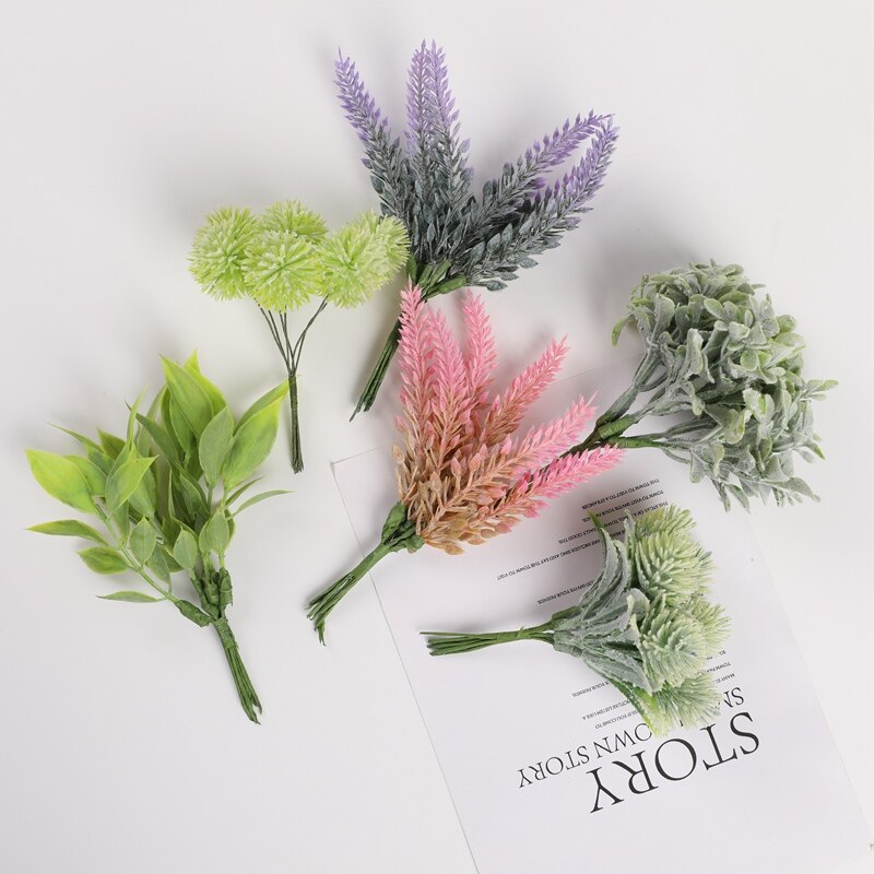 6 piezas de plantas artificiales para decoración navideña, adornos para el hogar, arreglo floral, hojas de eucalipto, lavanda, de joyería