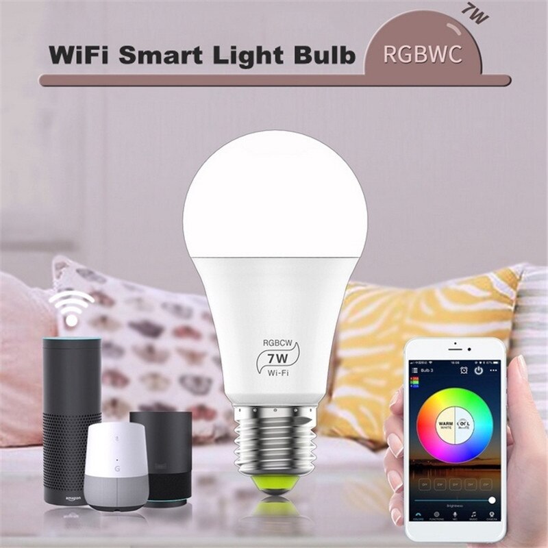 1Pc 7W E27 WiFi Smart Light Bulb Dimmable APP Control Wake-up Night Light Home Decor