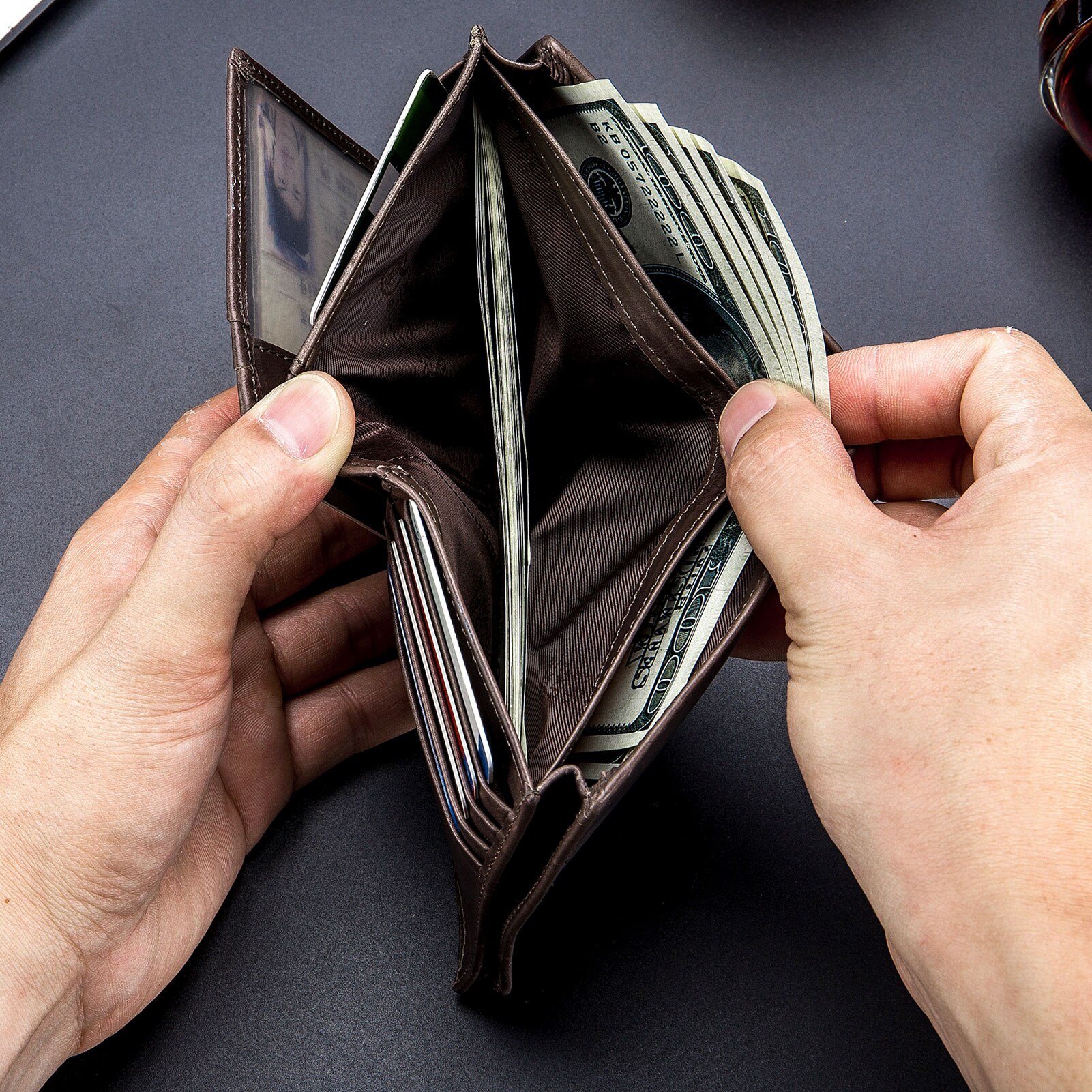 Leather Wallet Large Capacity Wallet Credit Card Holder for Men with 15 Card Slots