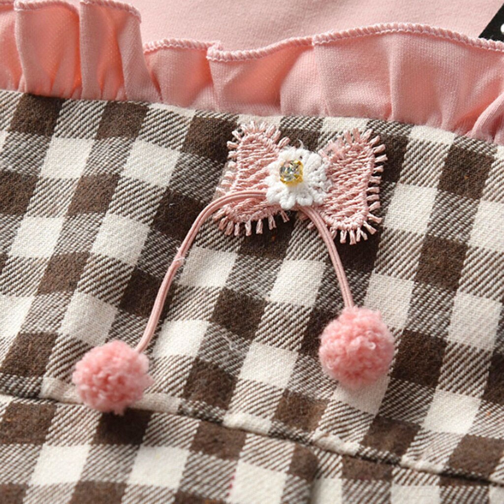 Baby Kids Girls Dress Long Sleeve Ruched Plaid Patchwork Strap Faux Twinset Princess Dress Clothes Toddler Kids Dresses For Girl