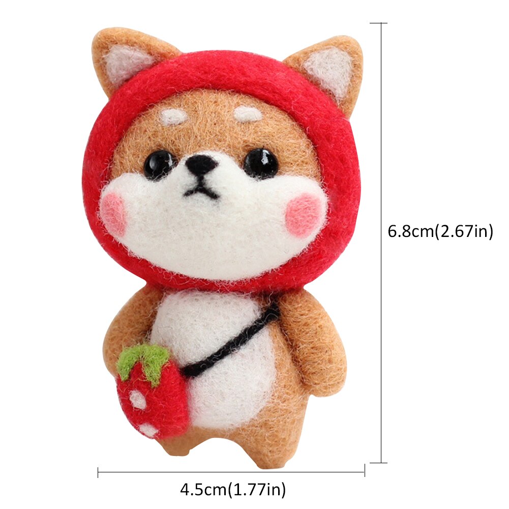 Wool Felt DIY Bag Smiling Strawberry Shiba Inu Needle Animals Wool Felt Poked Knitting Unfinished DIY Wool Felting Package