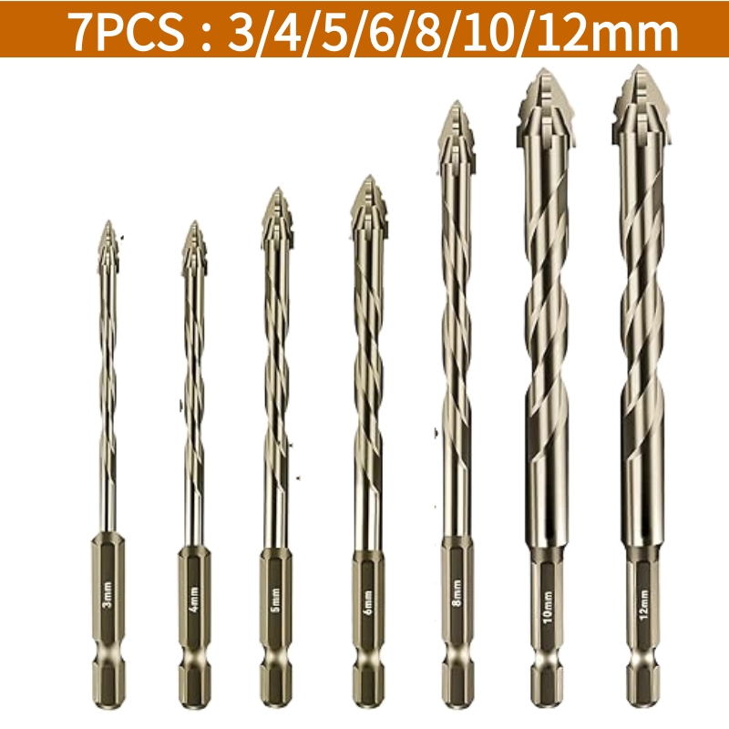 Juego de brocas excéntricas de diente de sierra de cuatro flautas, 12 Uds., 3-12mm, para baldosas de hormigón, cerámica, perforación de madera, juego de brocas para mampostería, herramientas: Naranja