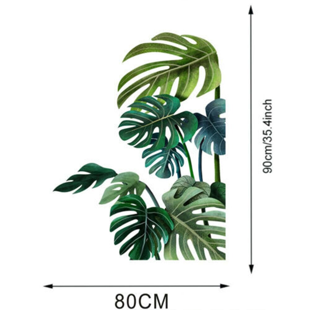 Tropical Leaves Wall Decals Fresh Green Palm Tree Leaf Removable Vinyl Wall Stickers for Home Living Room Office