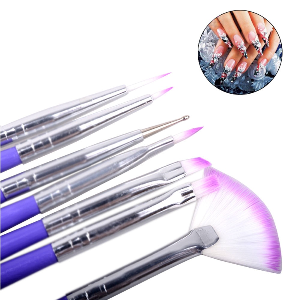 7 Uds pincel delineador de manicura punteado de abanico acrílico constructor pintura dibujo de cristal tallado pluma UV Gel manicura herramientas Sets 109