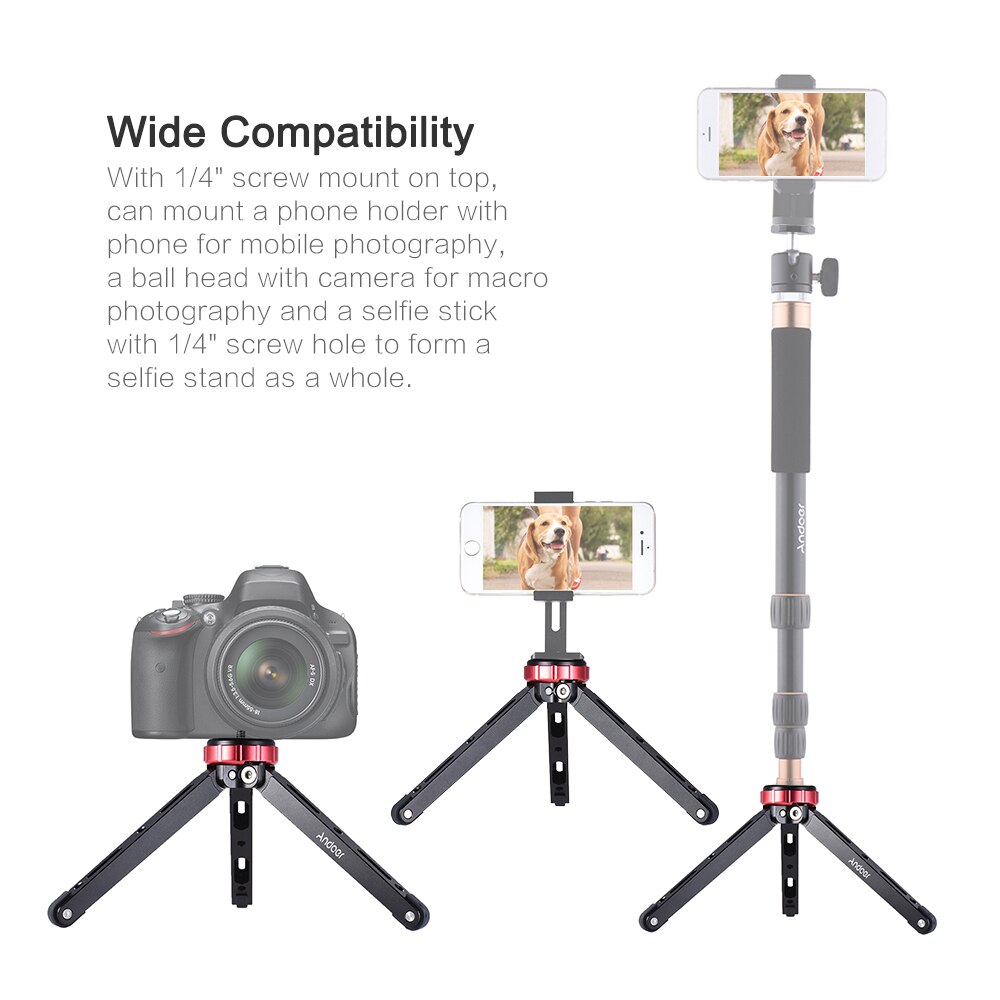 Andoer MT-01 Portable Aluminum Tabletop Tripod Mini Mobile/Camera Photography Bracket with 1/4" Screw Mount Max Load 80kg