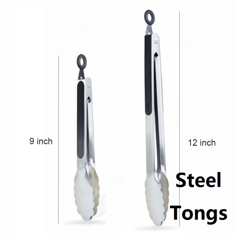 9-12inch Kitchen Tongs Grill BBQ Tongs Silicone Handled Salad Clip Bread Clamp Stainless Steel Food Tong BBQ Accessories Tool
