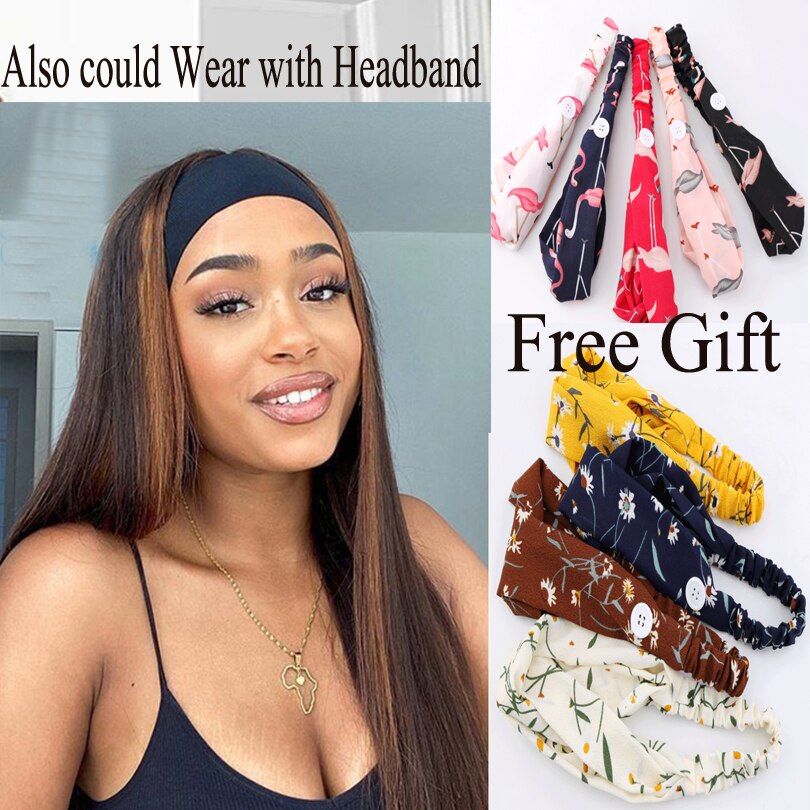 4/27 Ombre Highlight Synthetic Wig Long Brown Honey Blond Color Fiber Hair For Black Women With Natural Middle Part