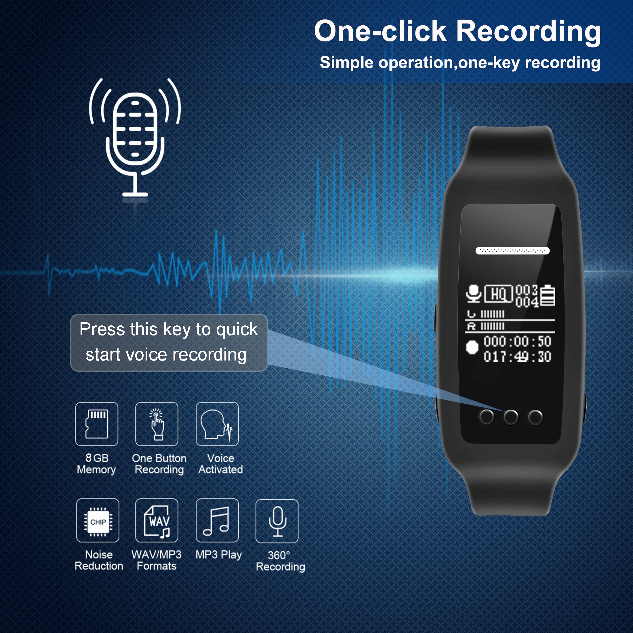 Polsband Horloge Digitale Voice Recorder,8Gb Voice Activated Recorder Met Ingebouwde Luidspreker Voor Afspelen, MP3 Speler