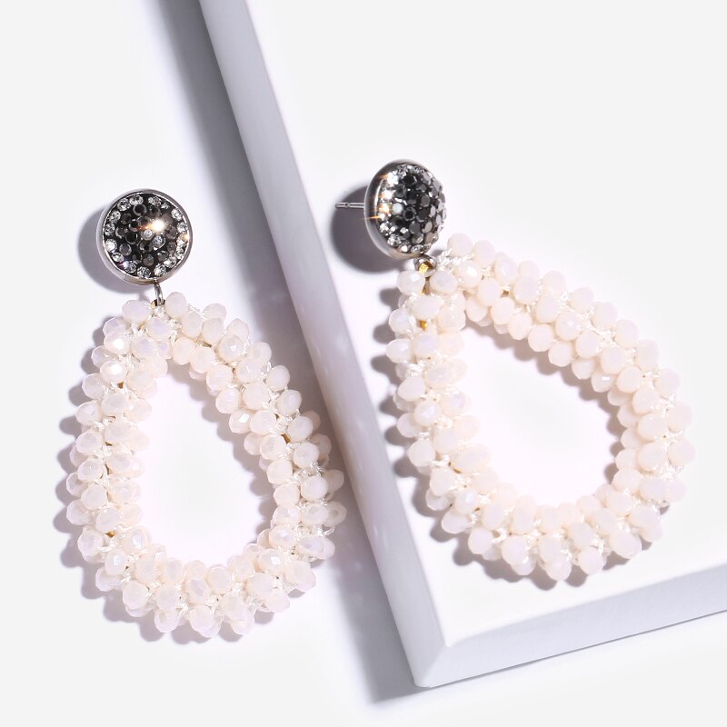 FLOLA Handmade Lott Oorbellen kolczyki dla kobiety małe kolczyki z koralików Oorbellen oświadczenie kryształowe aretes Bohemia ersp45: n30 White