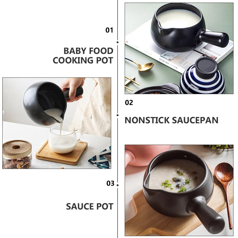 1Pc Practical Pot Ceramic Saucepan Baby Food Cooking Pot Home Cookware (Black)