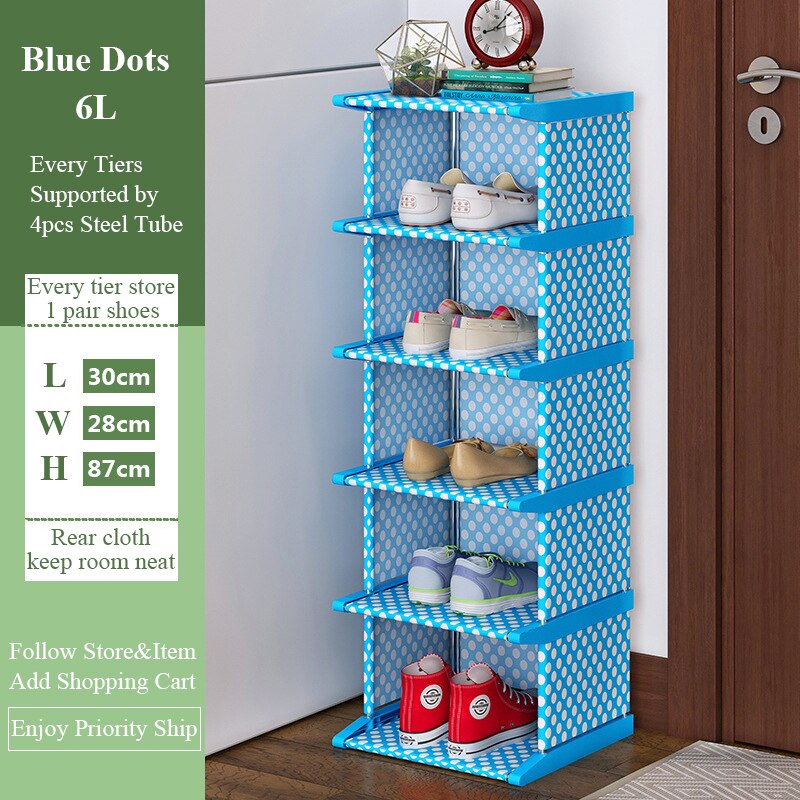 Standing Shoe Storage Rack Dustproof Shoes Cabinet Assemble Shoe Organizer Top Corner Closet Holder Amazing Shoe Cabinet: 6L-blue