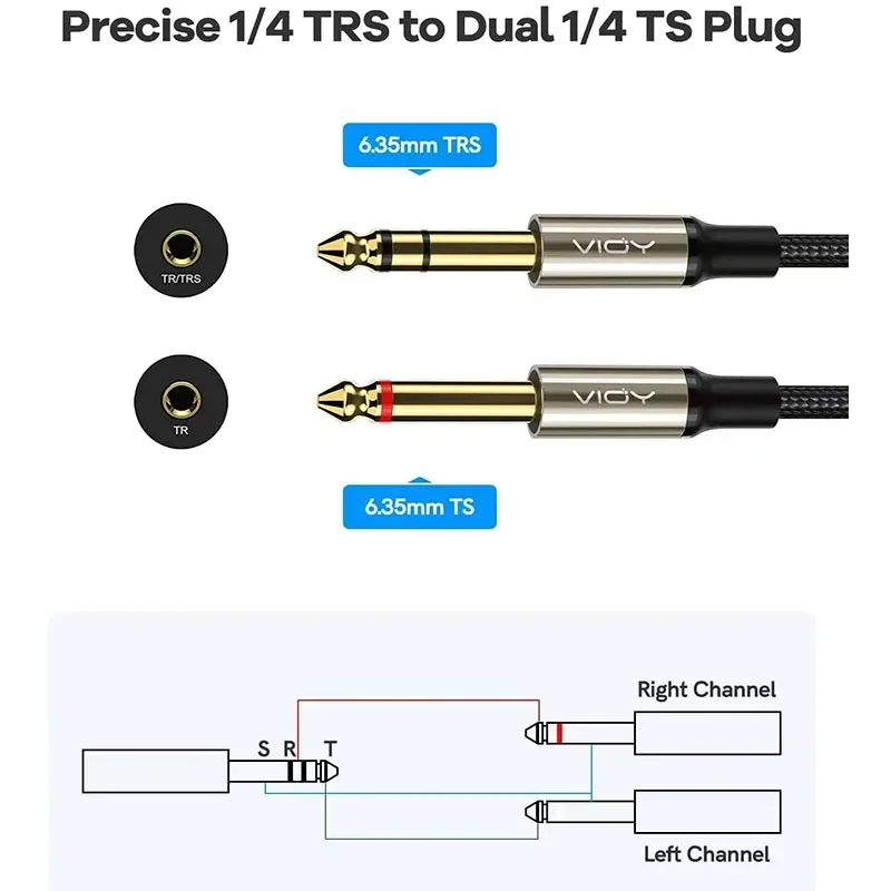 Câble TRS 6.35mm 1/4 pouces TRS mâle à double 1/4 pouces TS mâle stéréo Y séparateur cordon Audio pour haut-parleur mélangeur amplificateur guitare