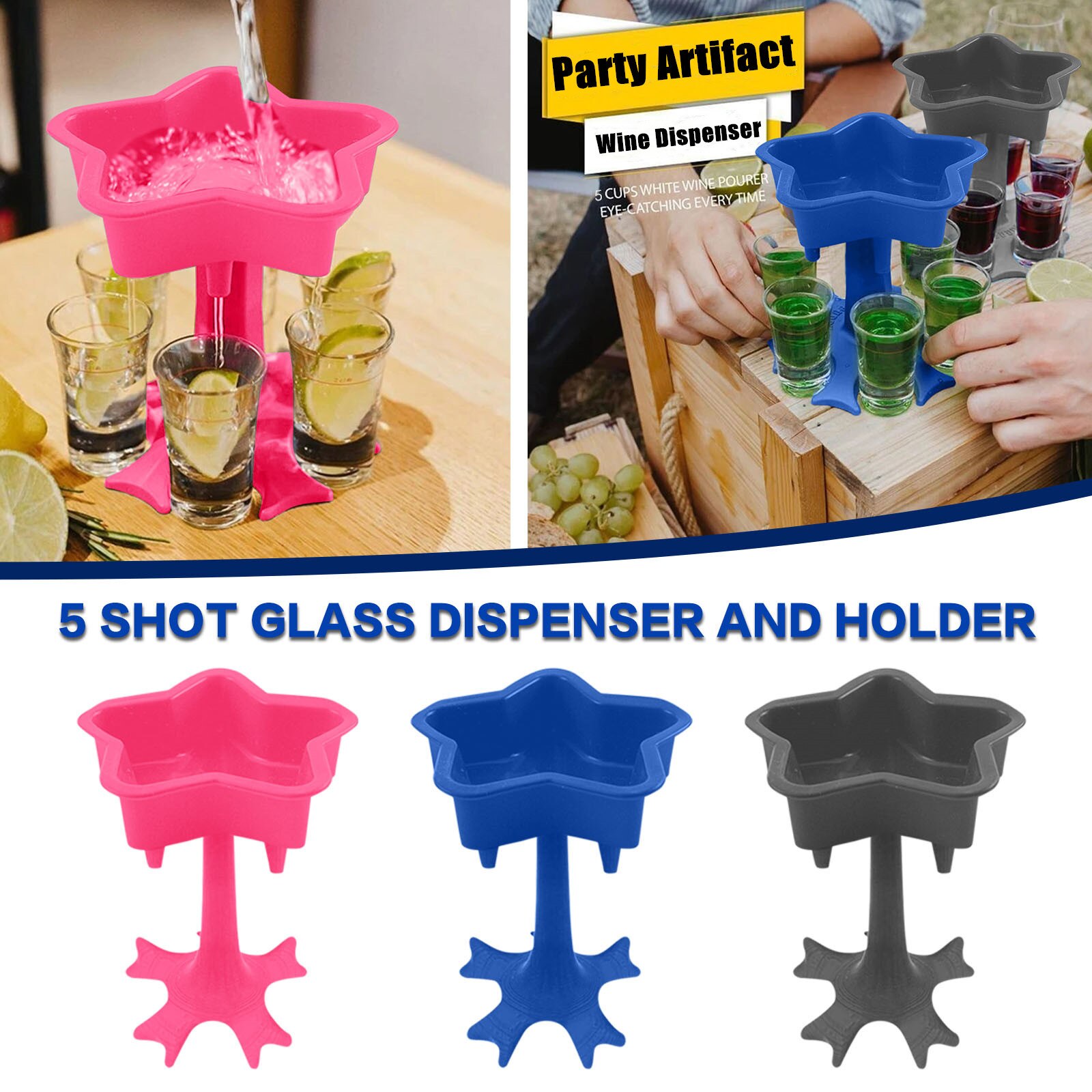 5 Shot Glass Dispenser Holder Five-pointed star Party Pour Artifact Wine Glass Rack Beer Beverage Dispenser Bar Accessory