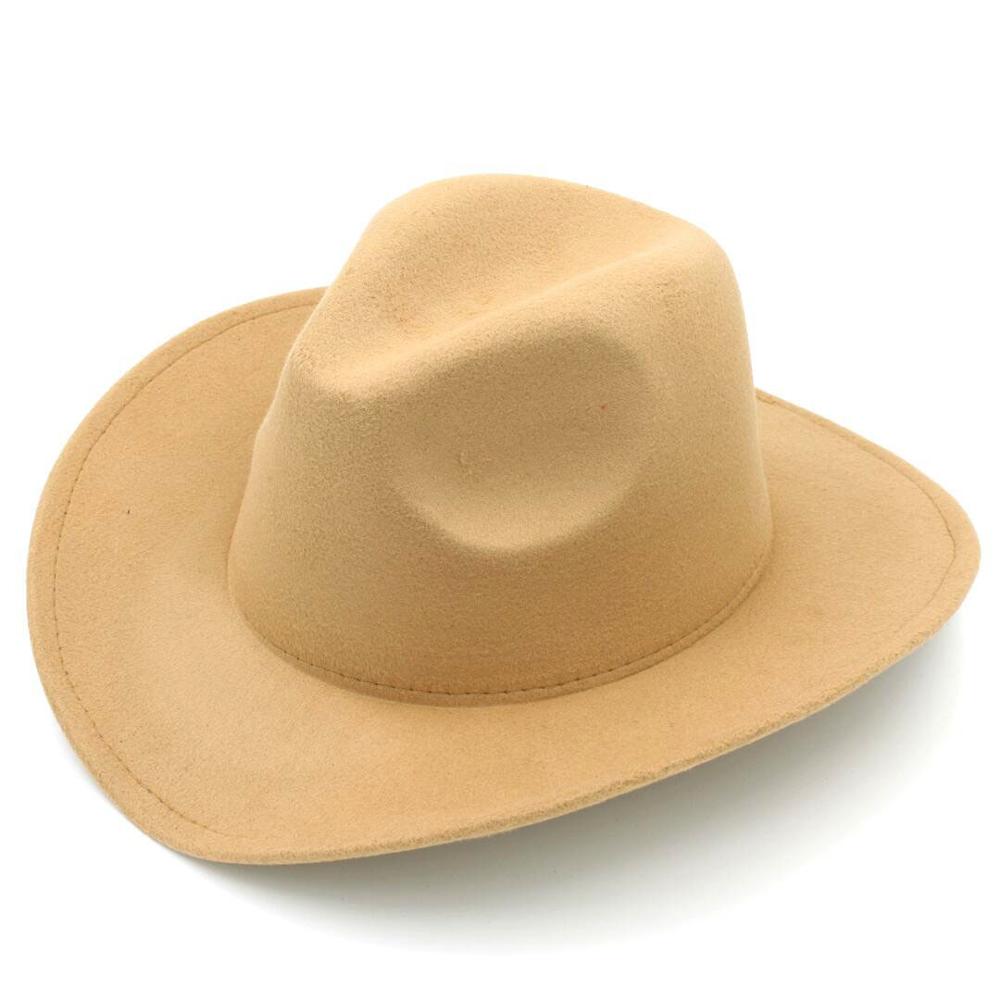 LUCKYLIANJI Trilby Wool Felt Fedora Cowboy Hat Solid Color Western Bull Jazz Sun Chapeau Caps For Men Women (One Size:57cm): Camel