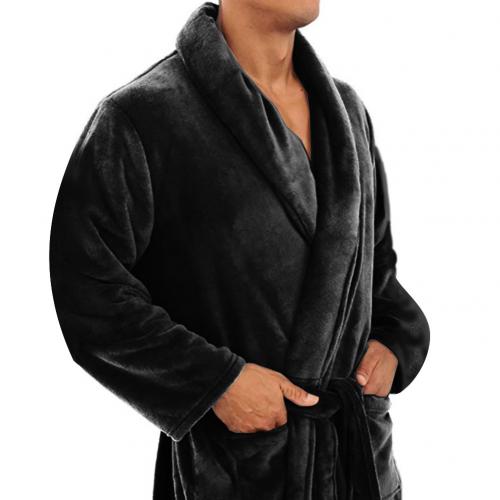 Men Shawl Collar Fleece Solid Color Long Bath Robe Home Gown Sleepwear men clothing пижама мужская: Grey / XXL