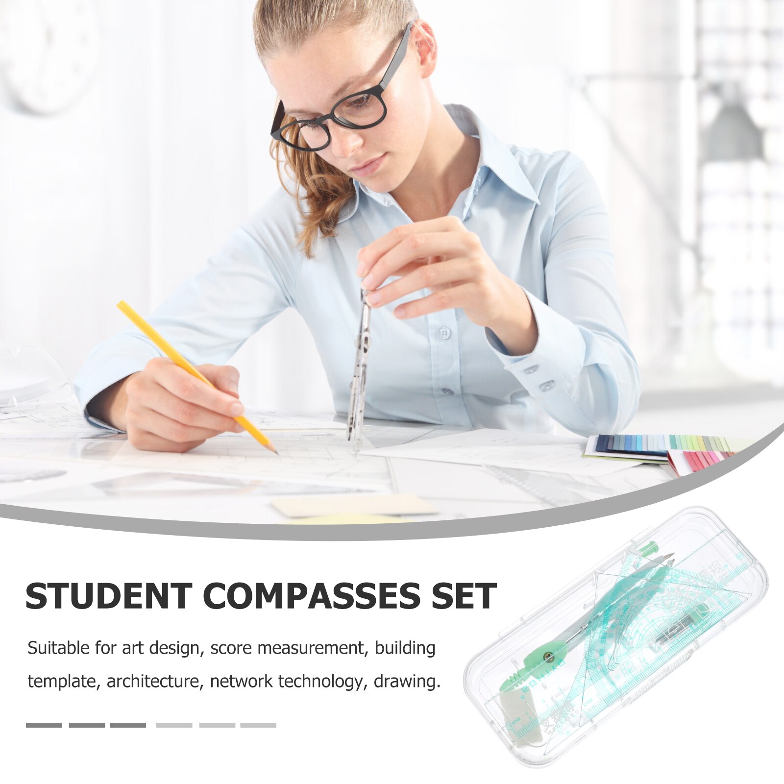 1 Set Metal Plastic Compass Tool Math Geometry Drawing Tool Student Compass Ruler (Random Color)