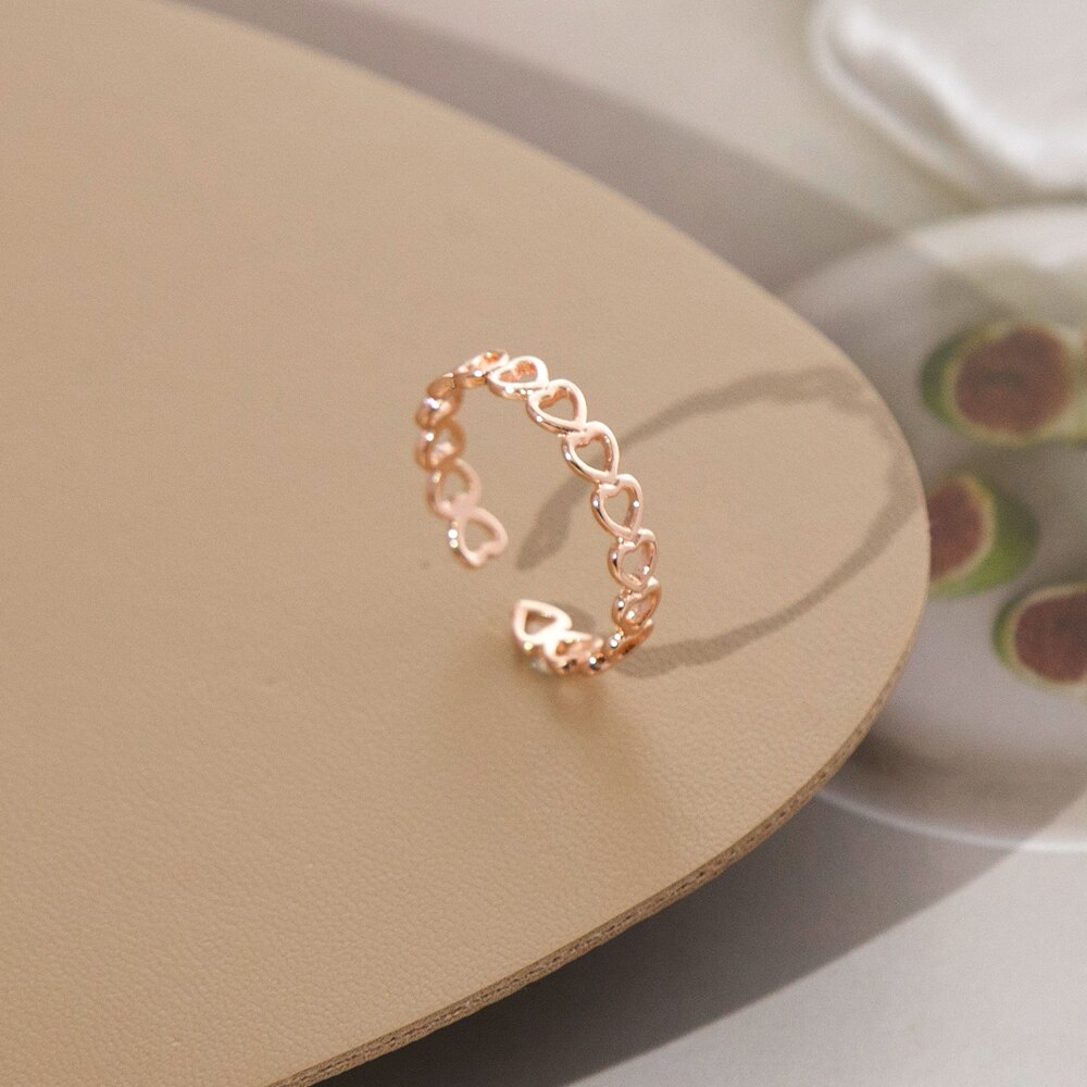 LATS Gold Silver Color Hollowed-out Heart Shape Open Ring Cute Love Jewelry for Women Girl Child Adjustable