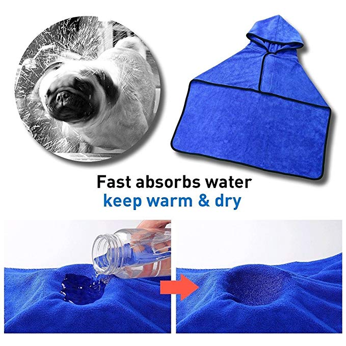 Albornoz de perro suave súper absorbente lujoso 100% Toalla de secado de microfibra para perros con capucha/cinturón para perros grandes, medianos y pequeños