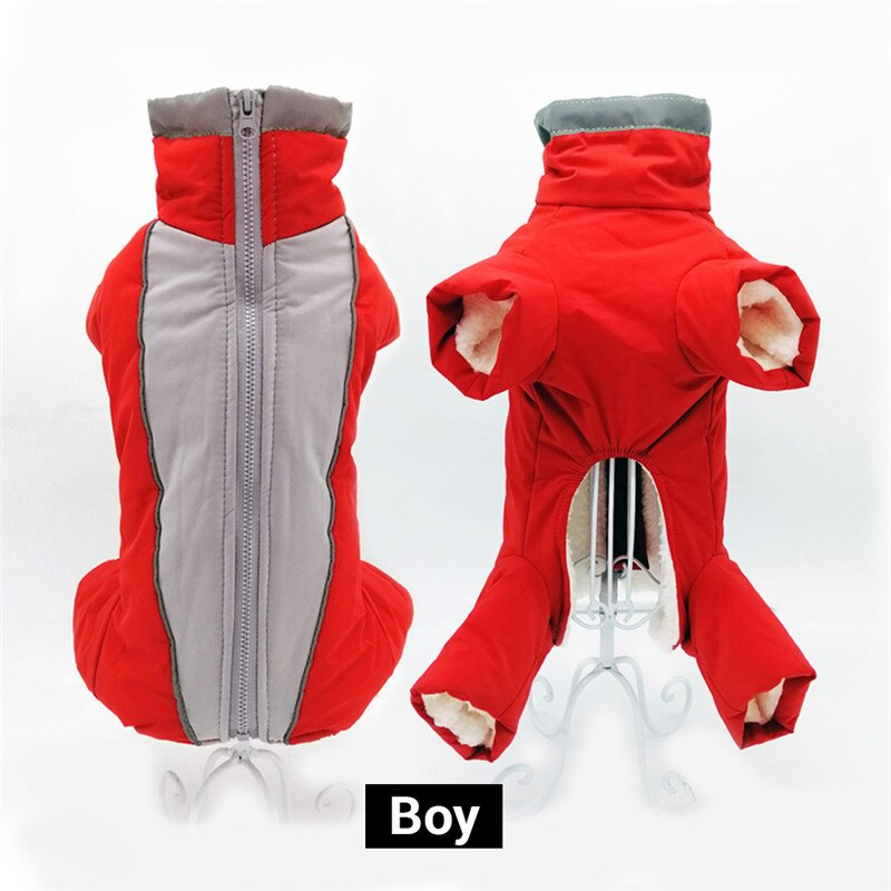 Winter Overalls for Dogs Warm Waterproof Pet Jumpsuit Trousers Male/ Female Dog Reflective Small Dog Clothes Puppy Down Jacket: XS 8 / boy red