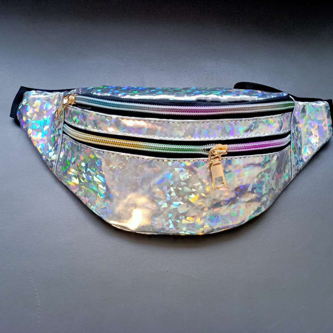 Pailletten Afdrukken Taille Tas Voor Kid Baby Mode Fanny Pack Meisjes Schouder Riem Tassen Kids Taille Packs Glitter Telefoon pouch: Zilver