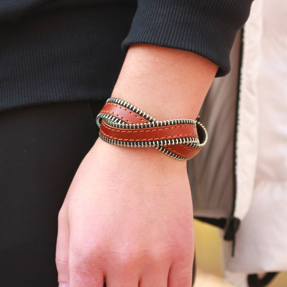 Verstelbare Size Rode Rits Armband Stijlvolle Trendy Rits Lederen Armband Met Aantrekkelijke Knop Vrouw Armband