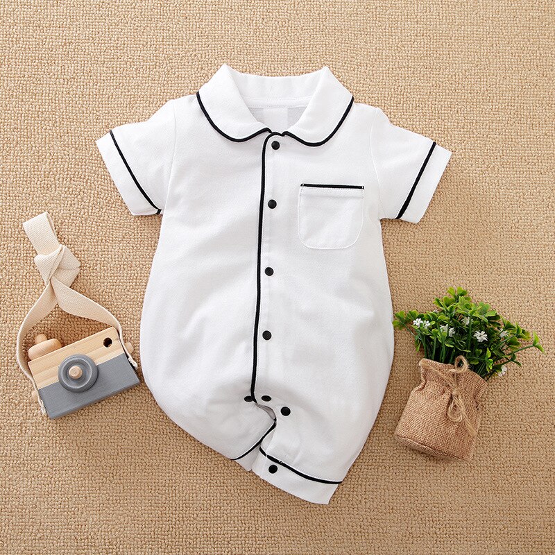 0-18 Months Baby Romper Pajamas 2022 Summer Breathable Newborn Sleep Gown Solid Color Toddler Boy Clothing Infant Girl Onesie: White / 18m