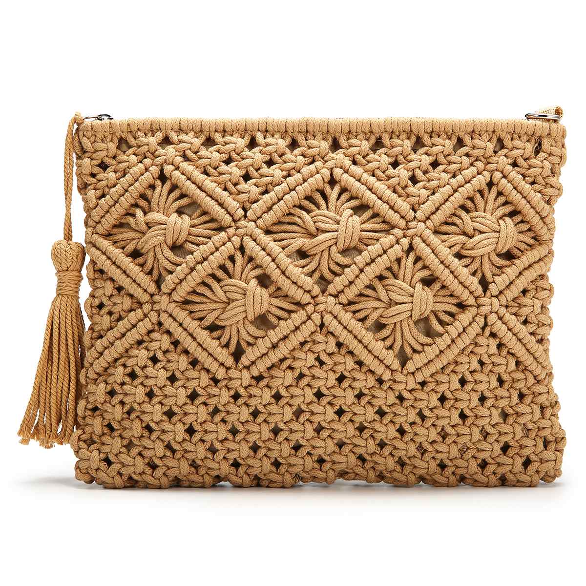 neue Kupplung Geldbörsen für Frauen Quaste Stroh Handtasche Schulter Tasche Jahrgang Handwoven Tasche Sommer Strand Tasche: Kamel