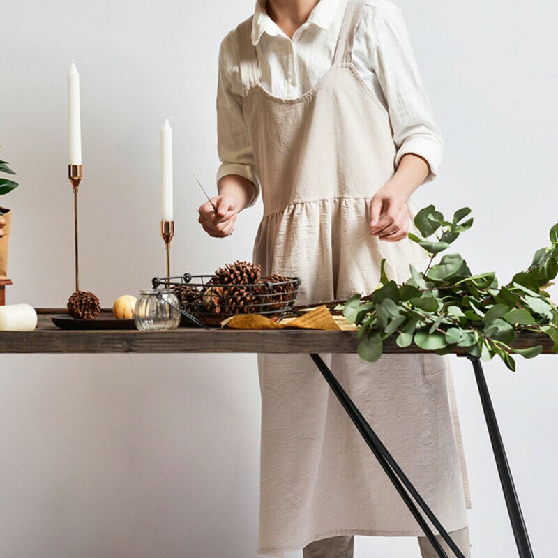 1PC Frauen Lätzchen Schürze Baumwolle Leinen Schürze Kleid Cafe Küche Kochen Floristen Jahrgang