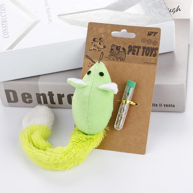 Pet Cat Toy Set Interactive Cats Teaser Toys Plush Mice with Catnips Long Tail Mouse Funny For Kitten: GREEN