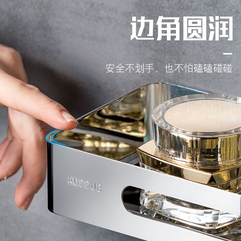 Punching free 304 stainless steel bathroom triangle shelf, bathroom corner black triangle shelf