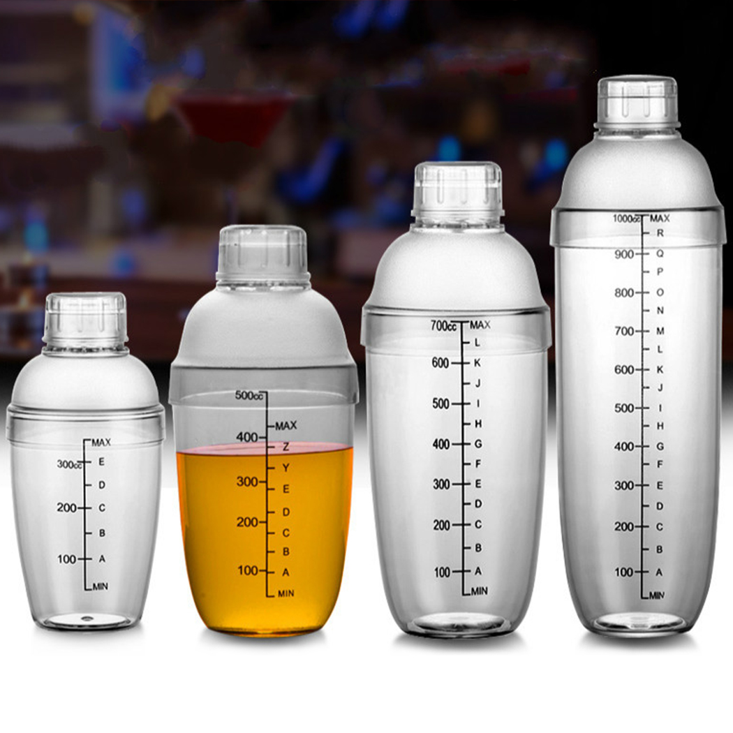 350ml/500ml/700ml/1000ml Wine Shaker Plastic Leak-Proof Cocktail Shaker Bar Shaker Cocktail Shaker Cup With Measurement
