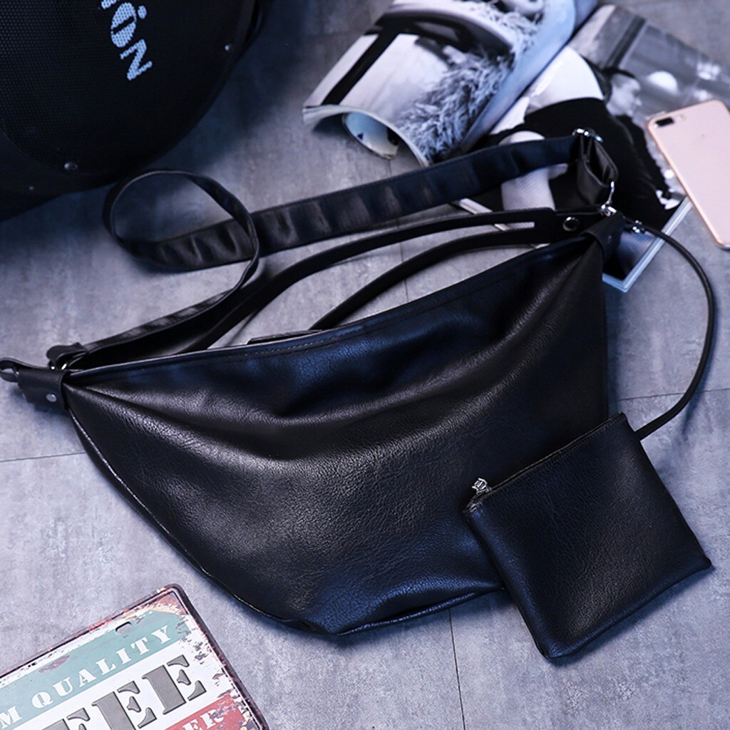 Frauen Große Kapazität Leder Eimer murmeln Tasche Schulter Handtasche Taille gürtel brust поясная сумка сумка на пояс сумка поясная: schwarz