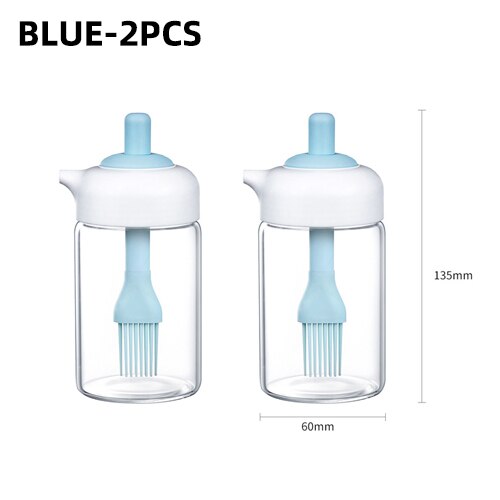 Creatieve Glazen Fles Olie Met Borstel Azijn Fles Saus Container Pot Kruidkruik Koken Olie Borstel Keuken Benodigdheden Accessorie: Blue-2PCS