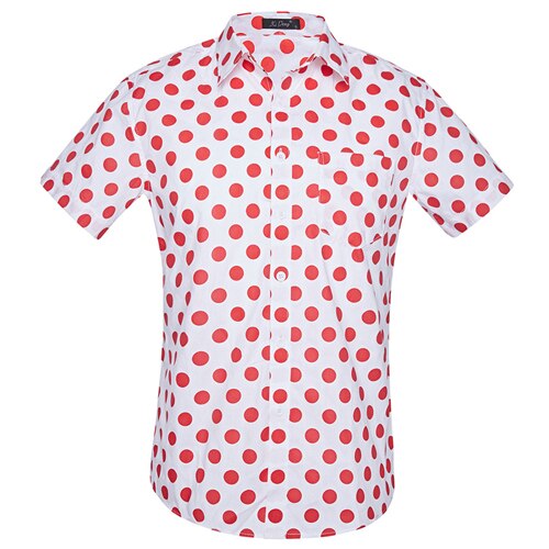 Red Polka Dot Print Tropical Luau Hawaiian Shirt Men Short Sleeve Cotton Shirt Mens Beach Party Shirts aloha: XL