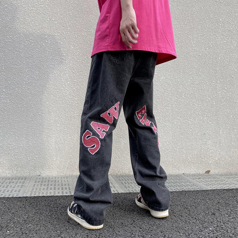 Pantalones vaqueros con estampado de letras para hombre, jeans holgados de estilo hip hop para verano