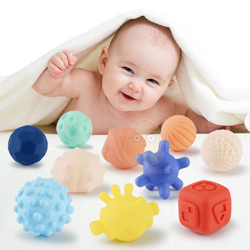 Baby gummiboll leksak spädbarn träning massage mjuk texturerad multi sensorisk beröring handboll set pedagogiska leksaker för barn