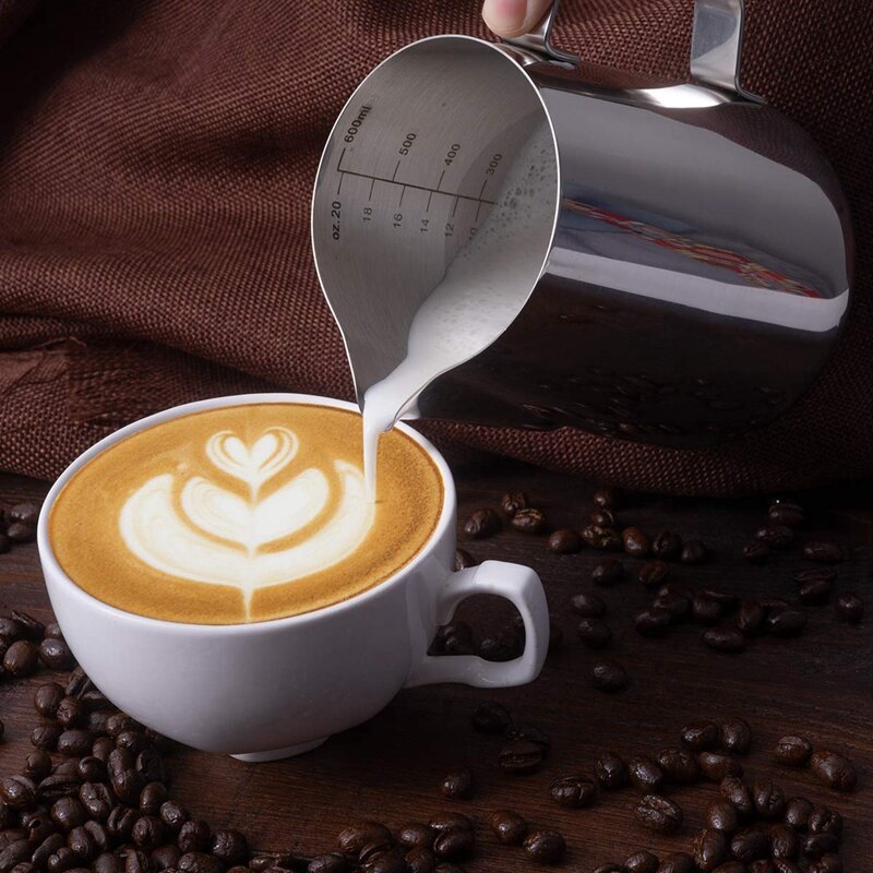 20 oz /600 ml roestvrijstalen melkopschuimkan - maatverdeling binnenin plus perfect voor espressomachines, melkopschuimers, latte