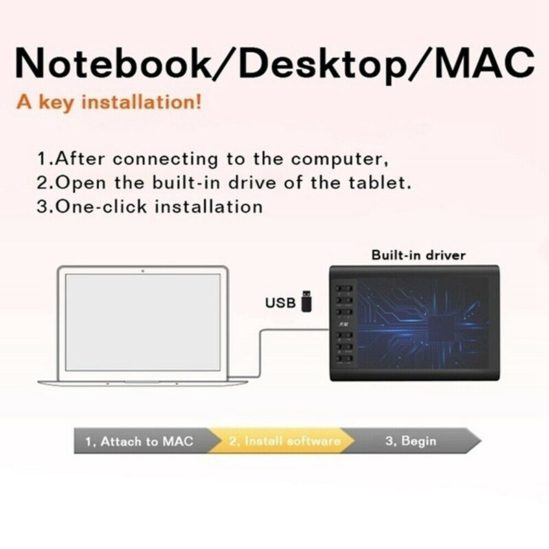10*6'' HD Graphics Drawing Digital Tablet Monitor Pen Display 233 Point Quick Reading Pressure Sensing Universal